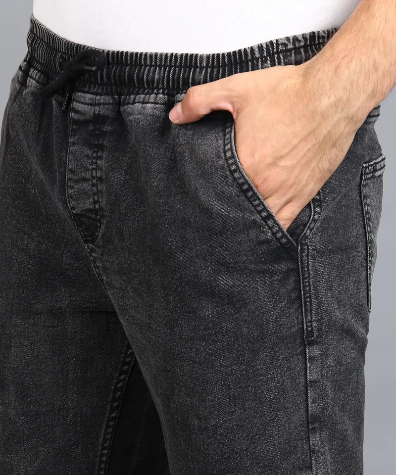 Urbano Fashion  Urbano Fashion Men's Jet Black Regular Fit Washed Jogger Jeans Stretchable for Men | Best Price UAE